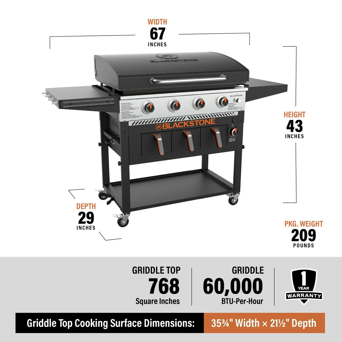 4-Burner 36" Propane Outdoor Griddle with Air Fryer and Hood