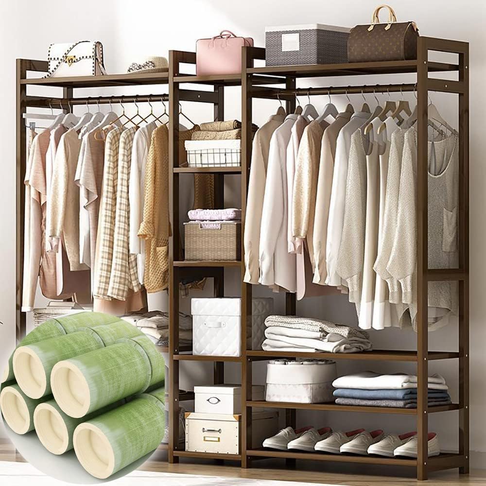 Floor-Standing Solid Wood Rotating Coat Rack,Portable Bamboo Clothes Rack - Versatile Closet Organizer with Storage Shelves and Compartments for Bedroom, Entryway, or Living Room - Stylish a