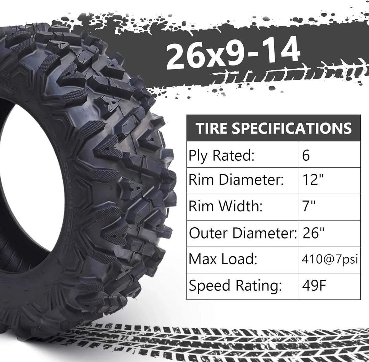 26x12x12 Atv Tires, Set of 2 Atv Tires 26x12-12 6PR, All Terrain Atv/Utv Off-Road Tires, Black