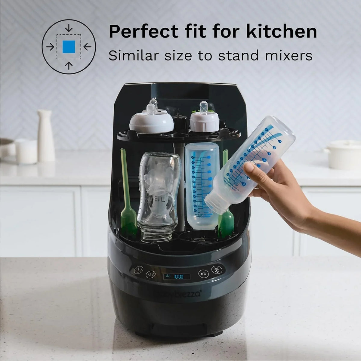 Baby Bottle Washer Pro - Baby Bottle Washer, Sterilizer Dryer - All in One Machine Cleans Bottles, Pump Parts, & Sippy Cups - Replaces Hand Washing, Bottle Brushes and Drying Racks-Brezza