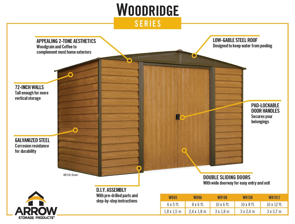 Arrow Woodridge 6x5-ft Corrosion-Resistant Steel Storage Shed