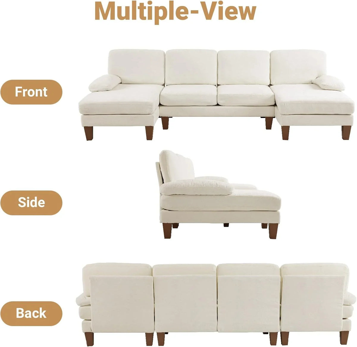 110" Sectional Couches Room,U Shaped Couch with Double Chaise, 4-Seat Sofa Set with Chenille Fabric for Home Furniture,Beige