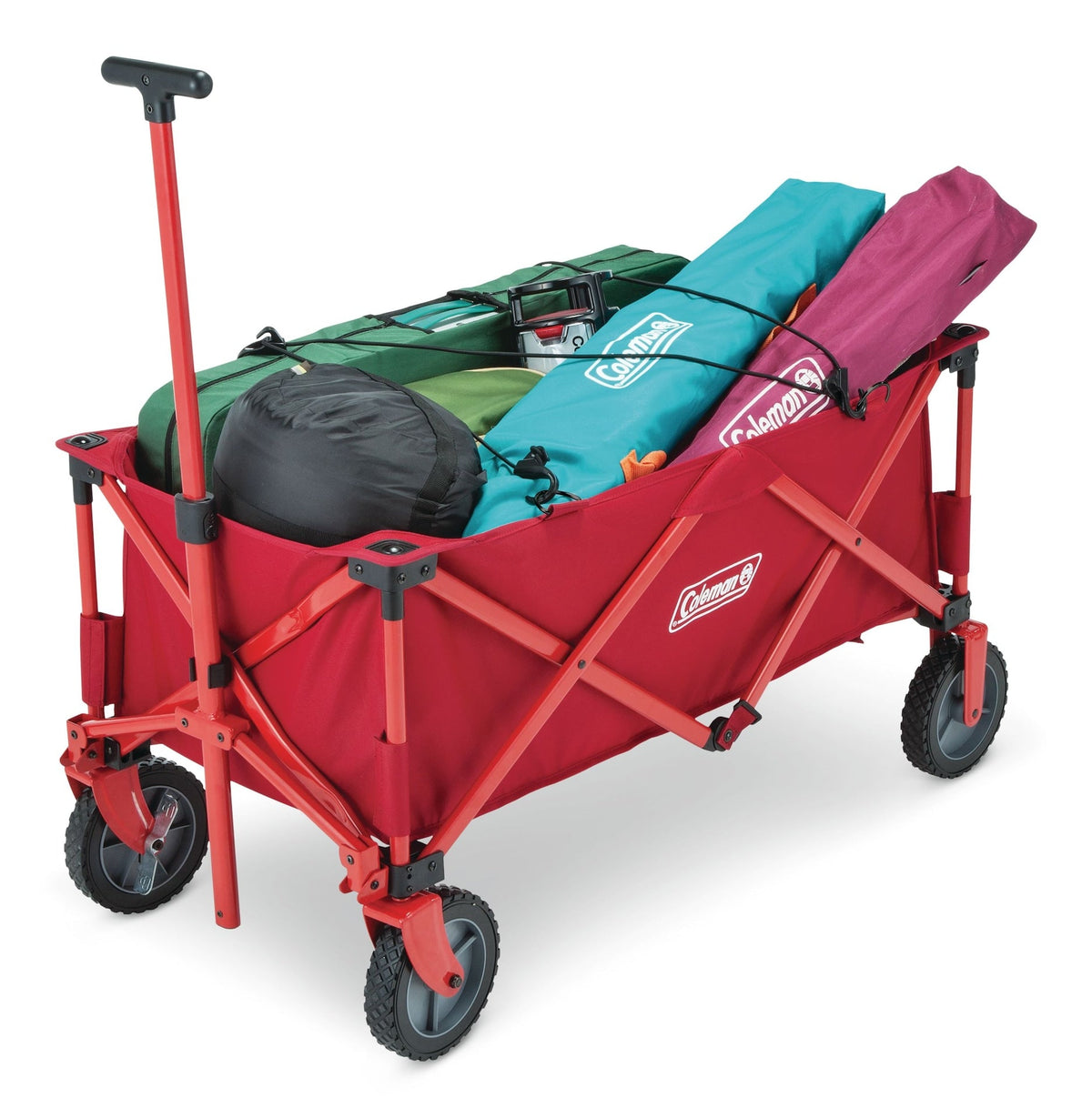 Outdoor Collapsible Folding Utility Wagon with Brake & Carry Bag, Red, 220-lb (100-kg) Capacity