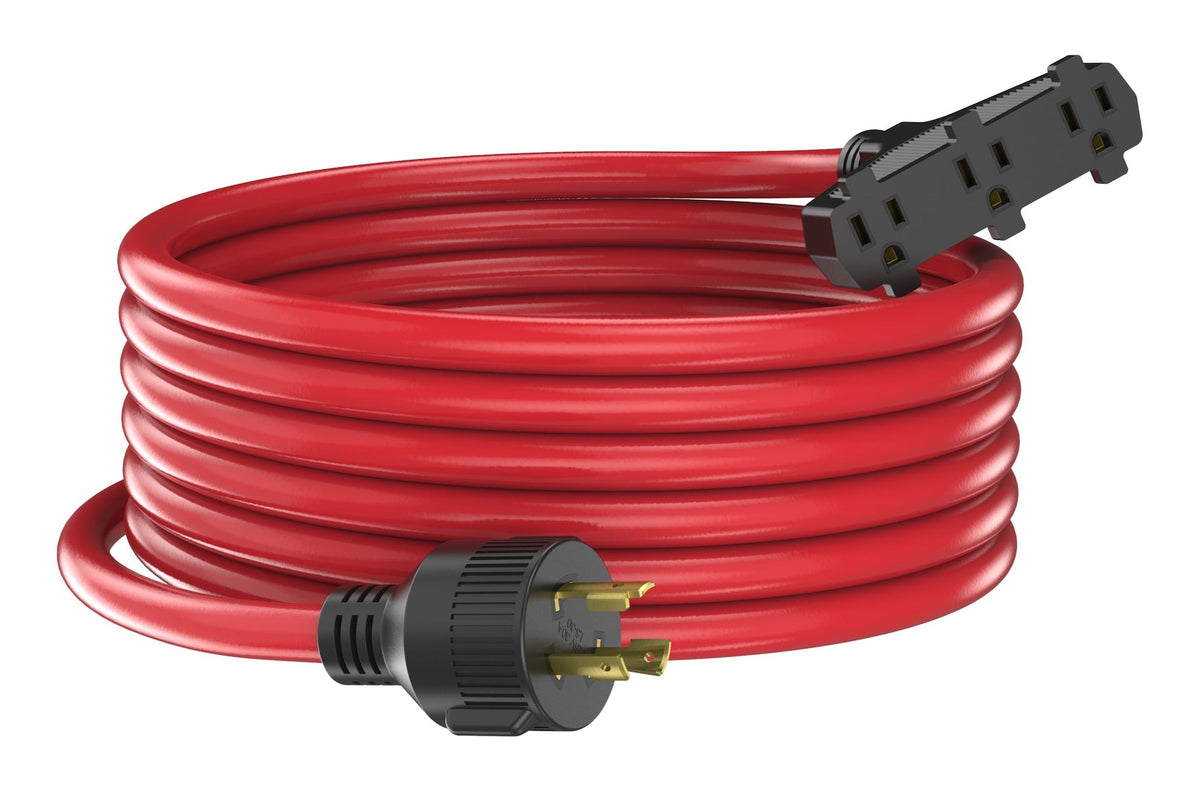 30A 25-ft Triple-Outlet Extension Cord, Red