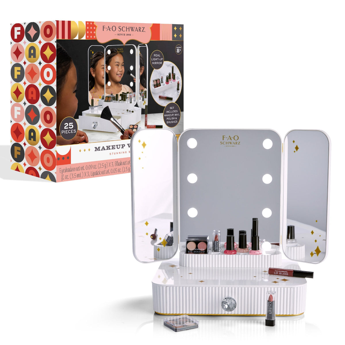 Girls Vanity Makeup Studio Low Profile, 24 Piece, White