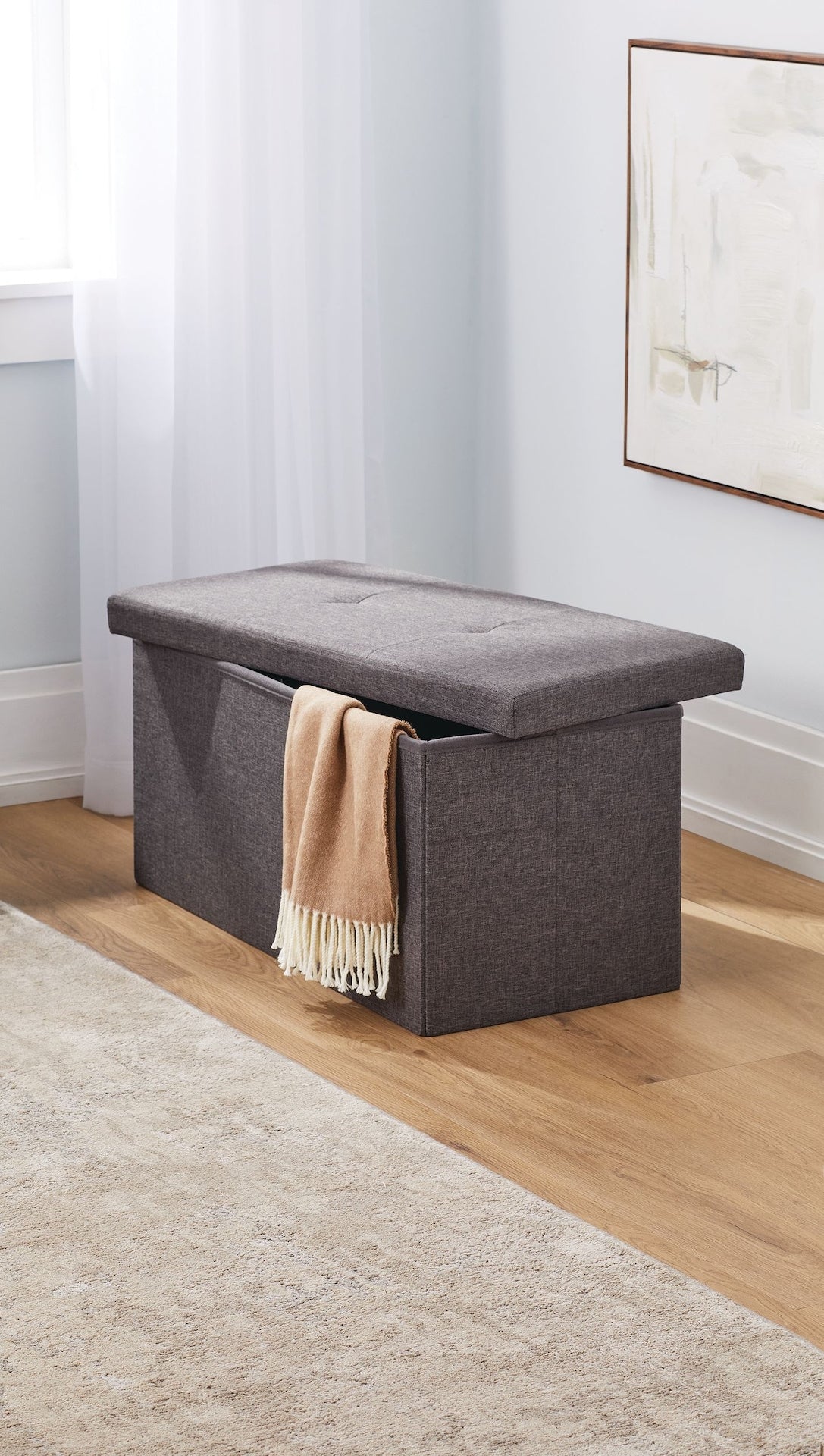 Folding Double Storage Ottoman, Grey