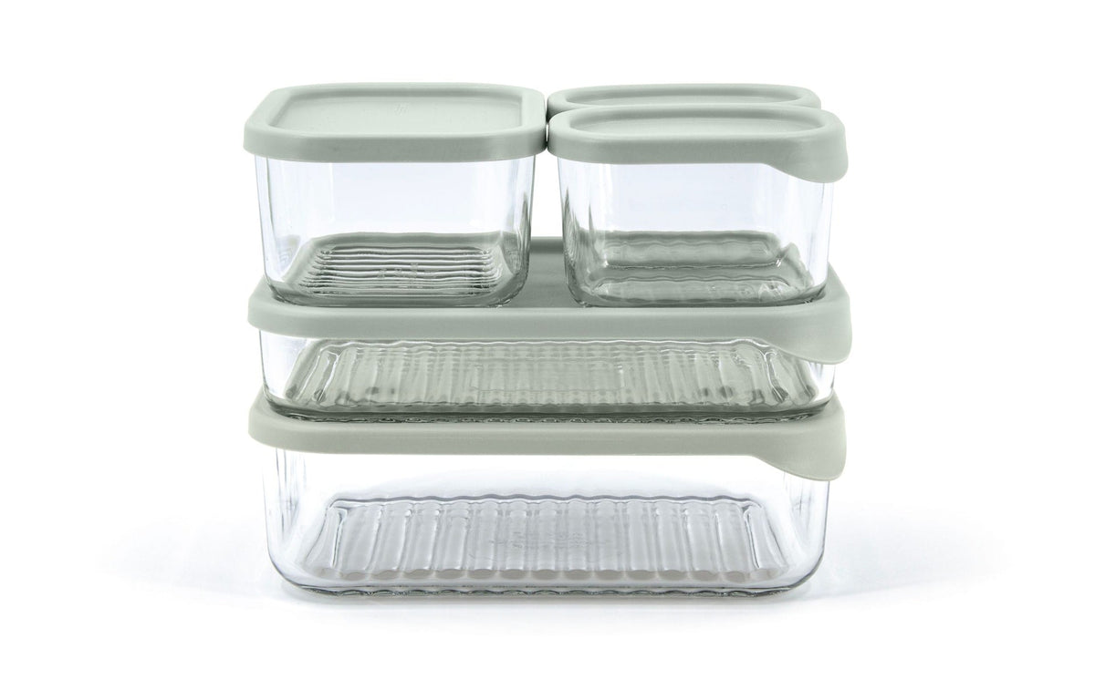 Modular Reusable Glass Fridge Food Storage Container Set with Peel-Off Lid, 5 Count