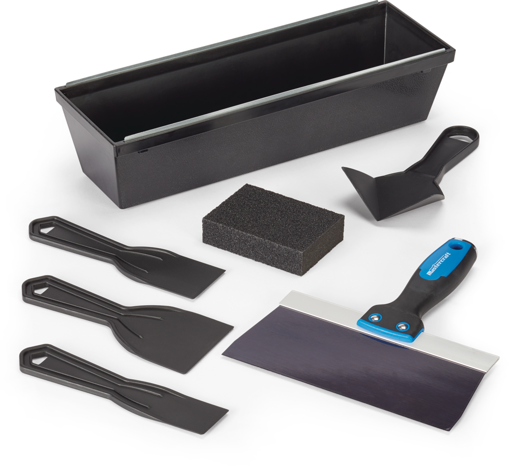 DIY Drywall Set with Mud Pan, Taping Knife, Corner Tool, Putty Knife & Sponge, 7-pc