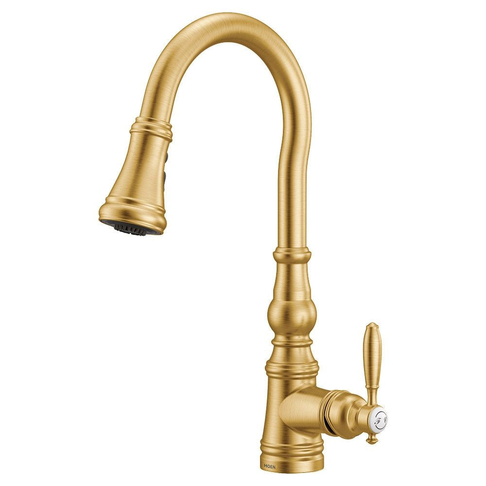 Weymouth Single Handle High Arc Pull Down Sprayer Kitchen Faucet with Power Boost, Brushed Gold