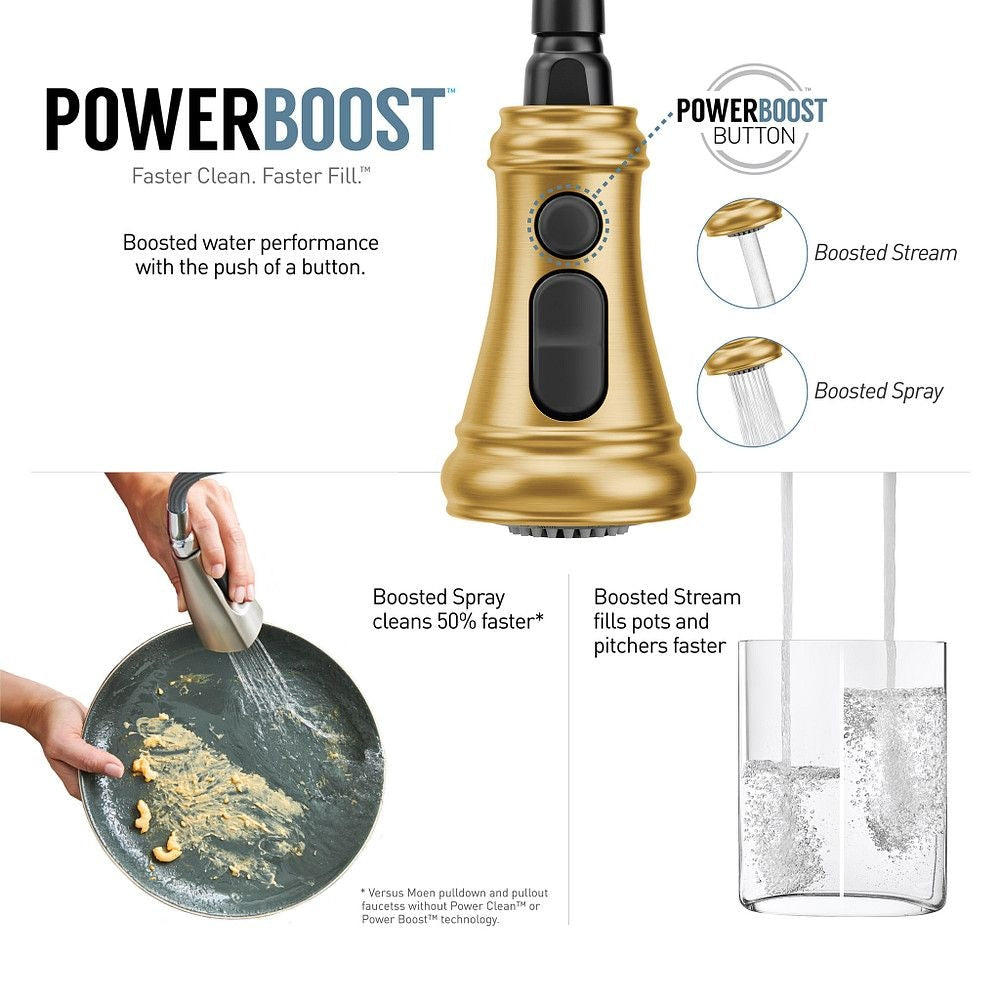 Weymouth Single Handle High Arc Pull Down Sprayer Kitchen Faucet with Power Boost, Brushed Gold