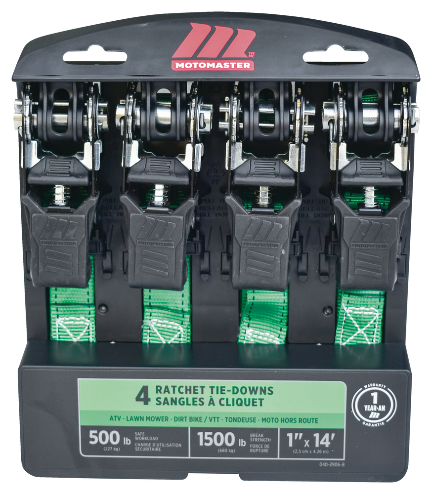 1,500-lb Padded Ratchet Tie Down Straps, 1-in x 14-ft, 4-pk