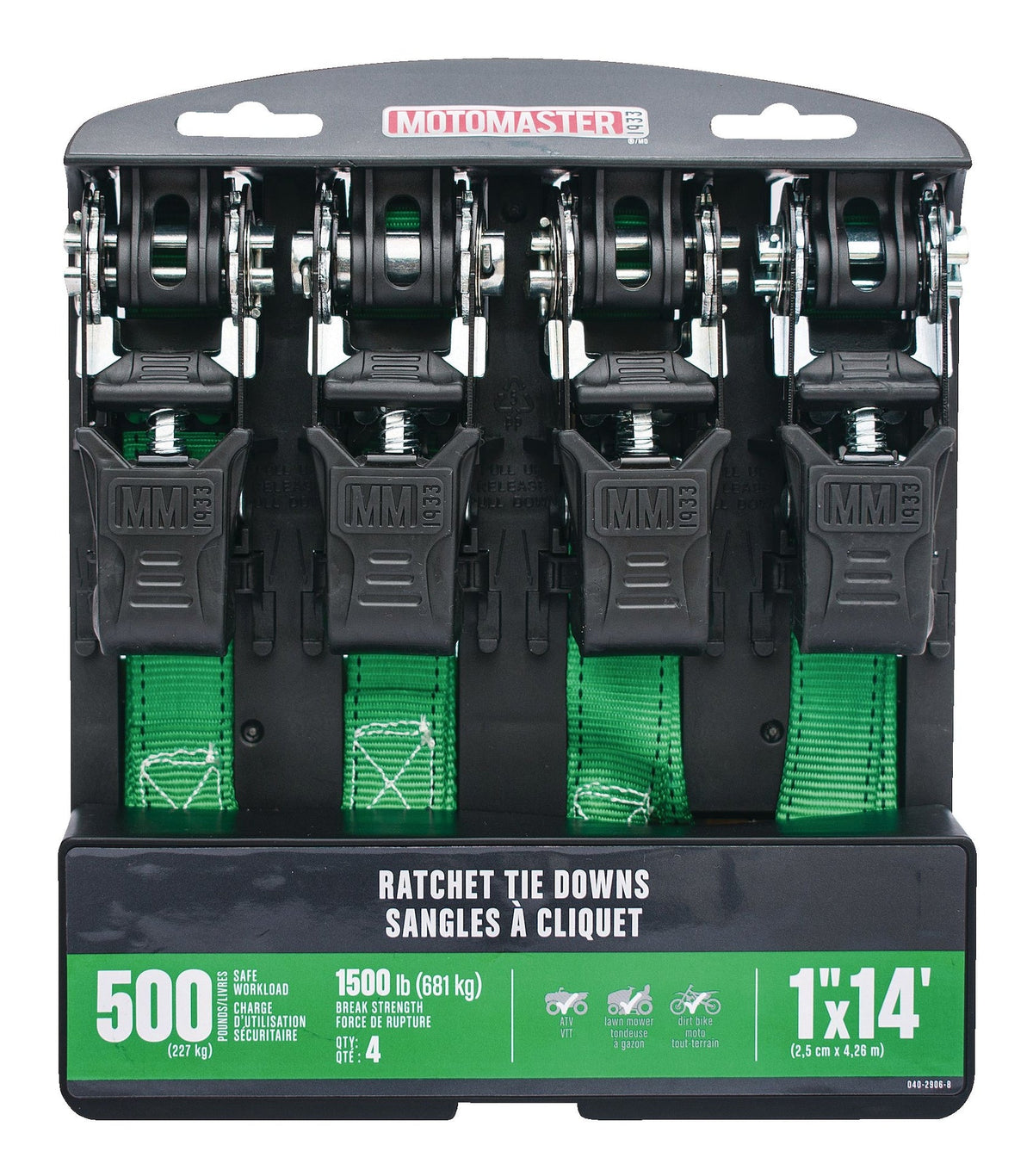 1,500-lb Padded Ratchet Tie Down Straps, 1-in x 14-ft, 4-pk