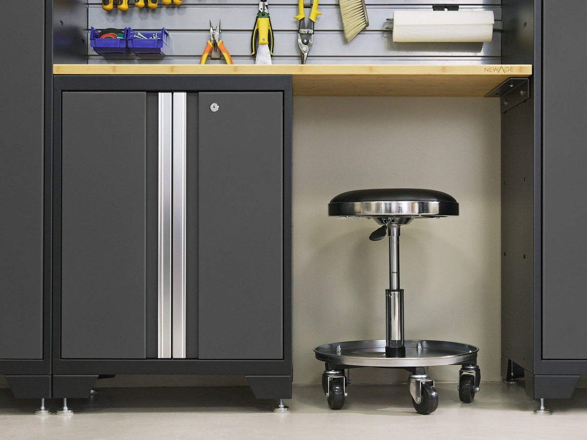Bold 3.0 Series All-in-One Lockable Steel Garage Cabinetry Set with Stainless Steel Top, Black/Grey, 48-in x 18-in x 76.75-in, 5-pc