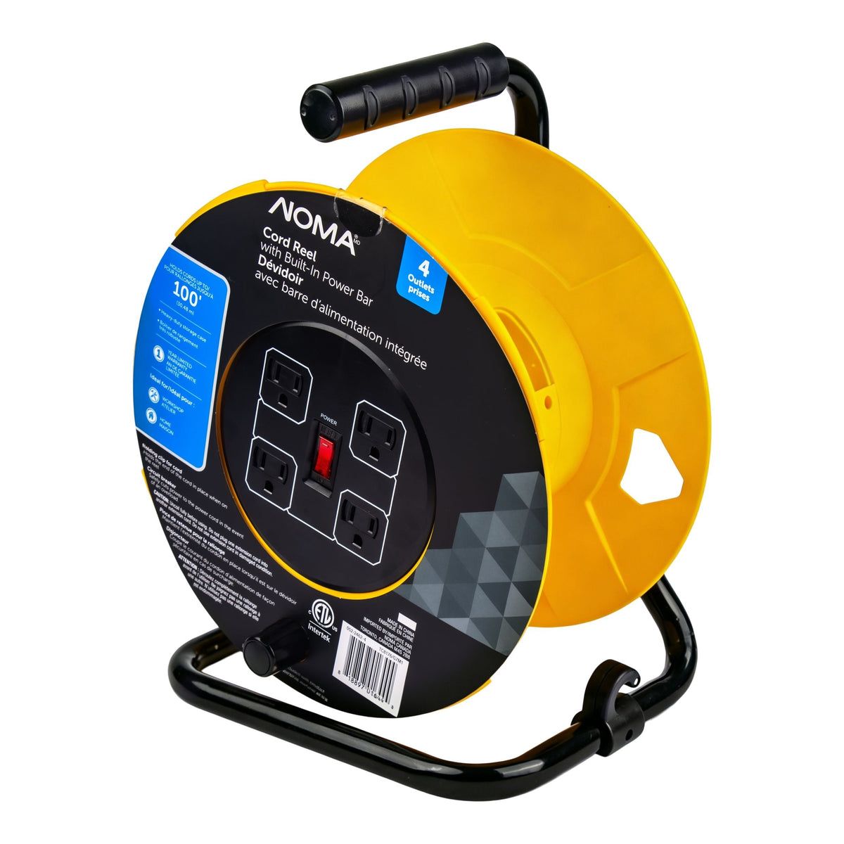 100-ft Extension Cord Storage Reel with 4 Grounded Outlets and Circuit Breaker