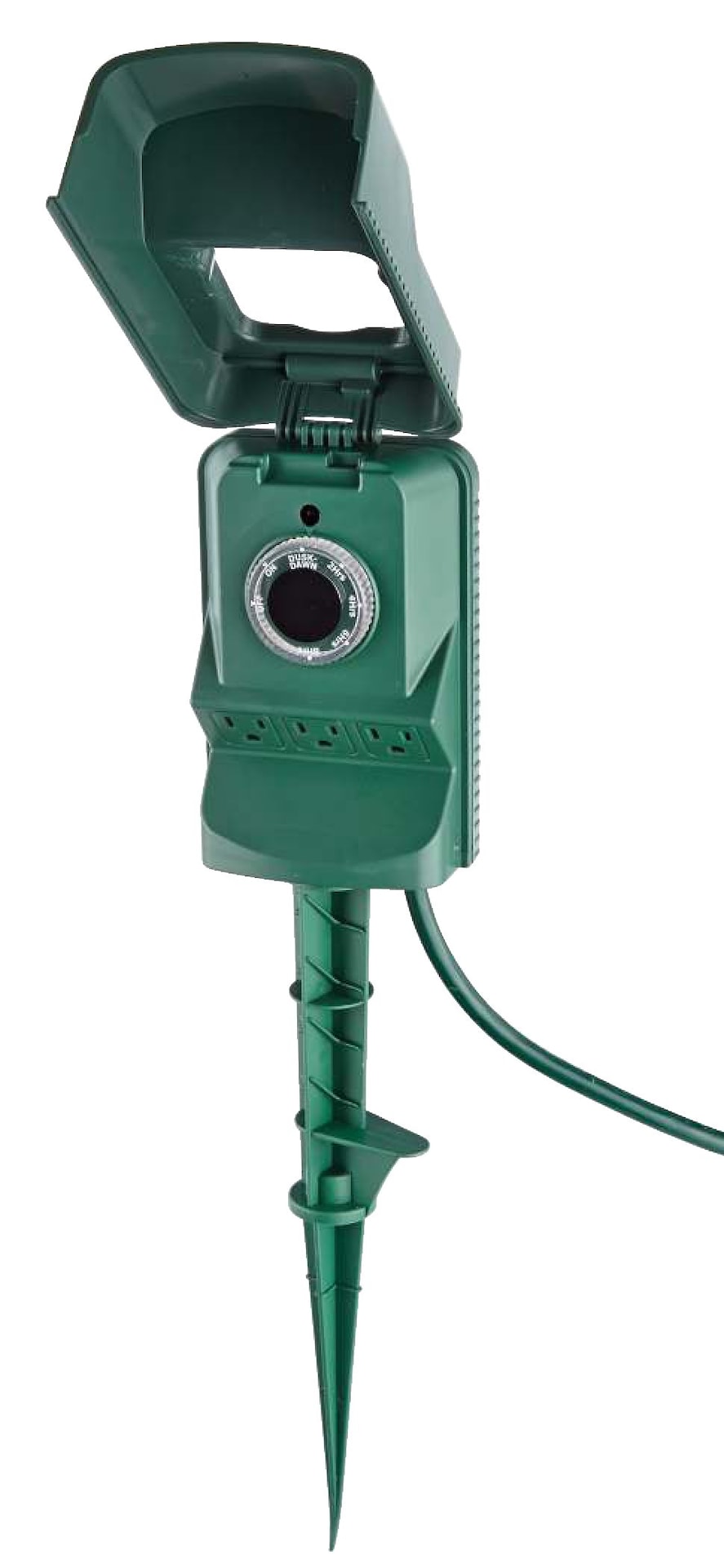 3-Outlet Outdoor Power Stake with 6-ft Cord and Timer, Green