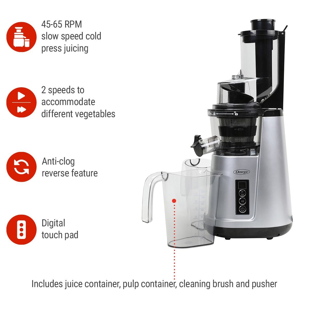 Omega Wide Mouth Cold Press Slow Juicer with Anti-Clog