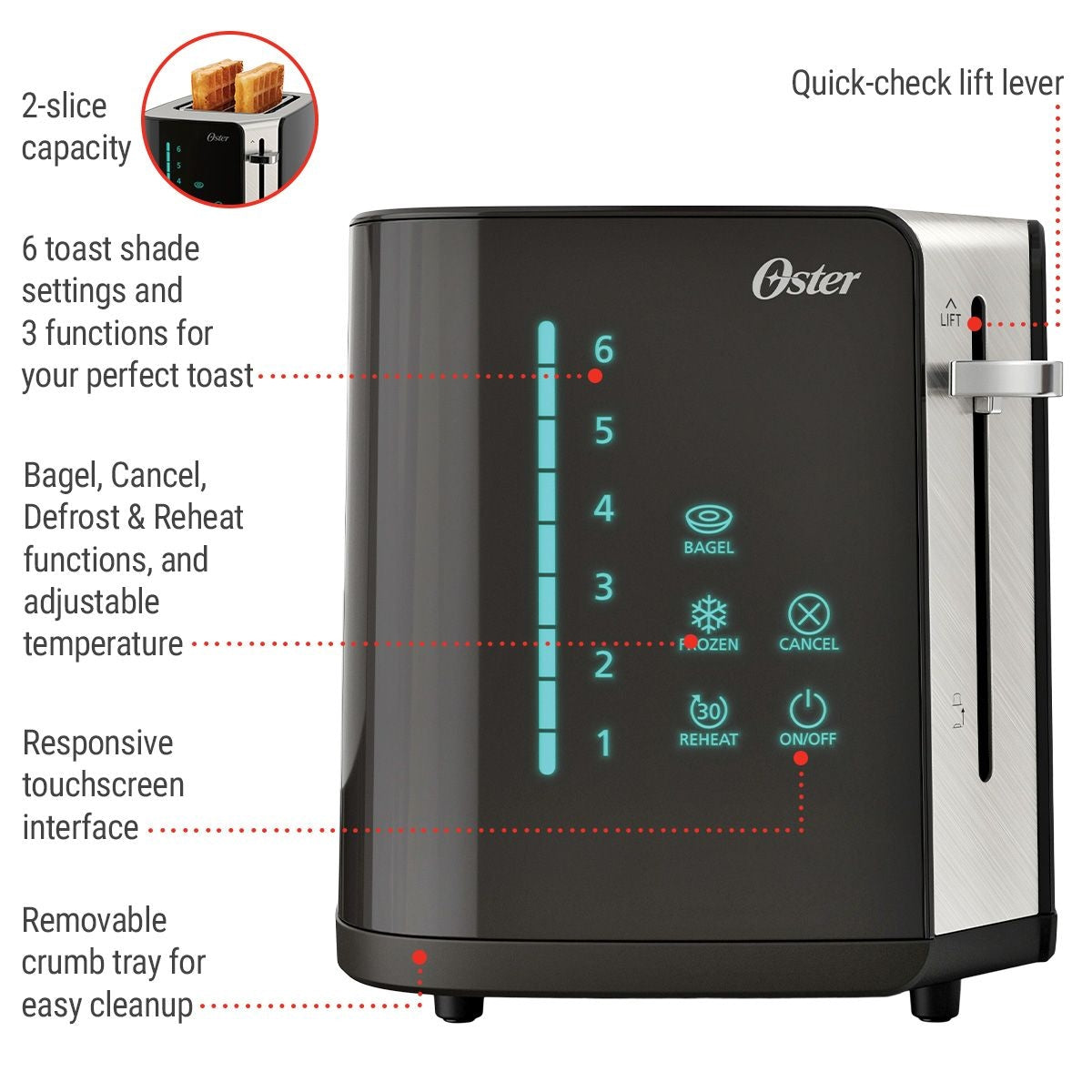 2-Slice Digital Touchscreen Toaster with Easy Touch Technology