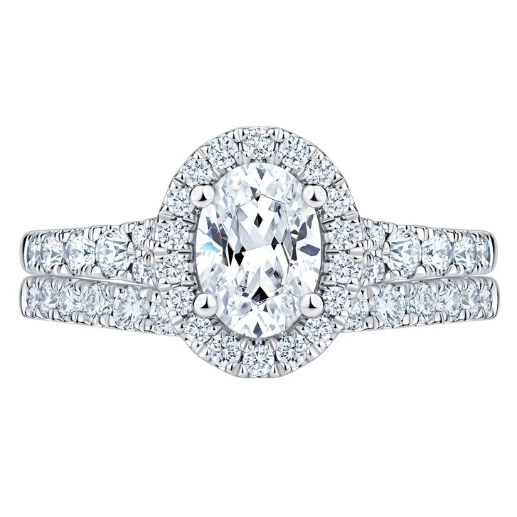Oval Cut and Round Brilliant Diamond Halo Wedding Set (1.85 ctw)