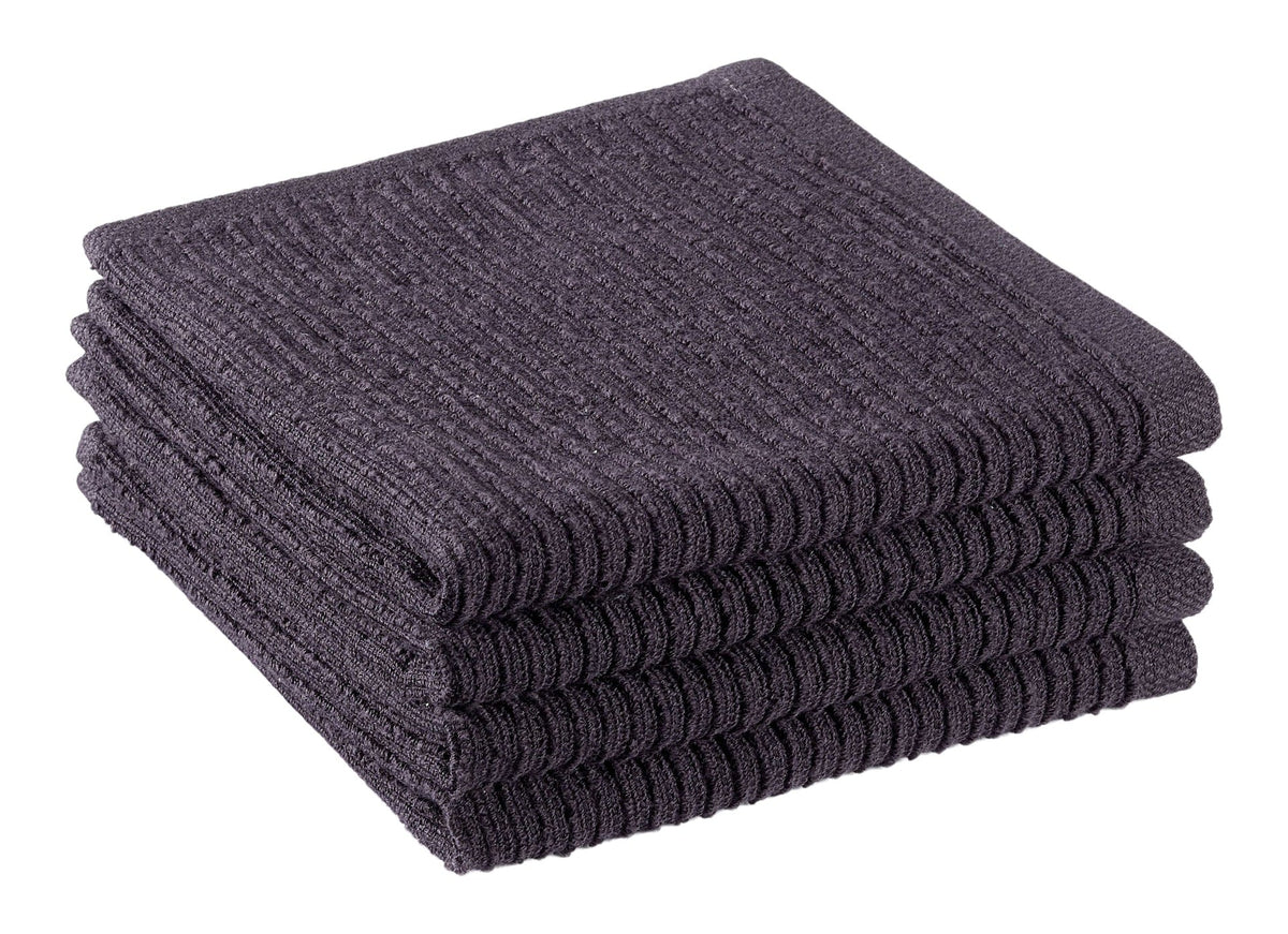All-Purpose Ribbed Cotton Terry Square Dish Cloths, Black, 4-pk