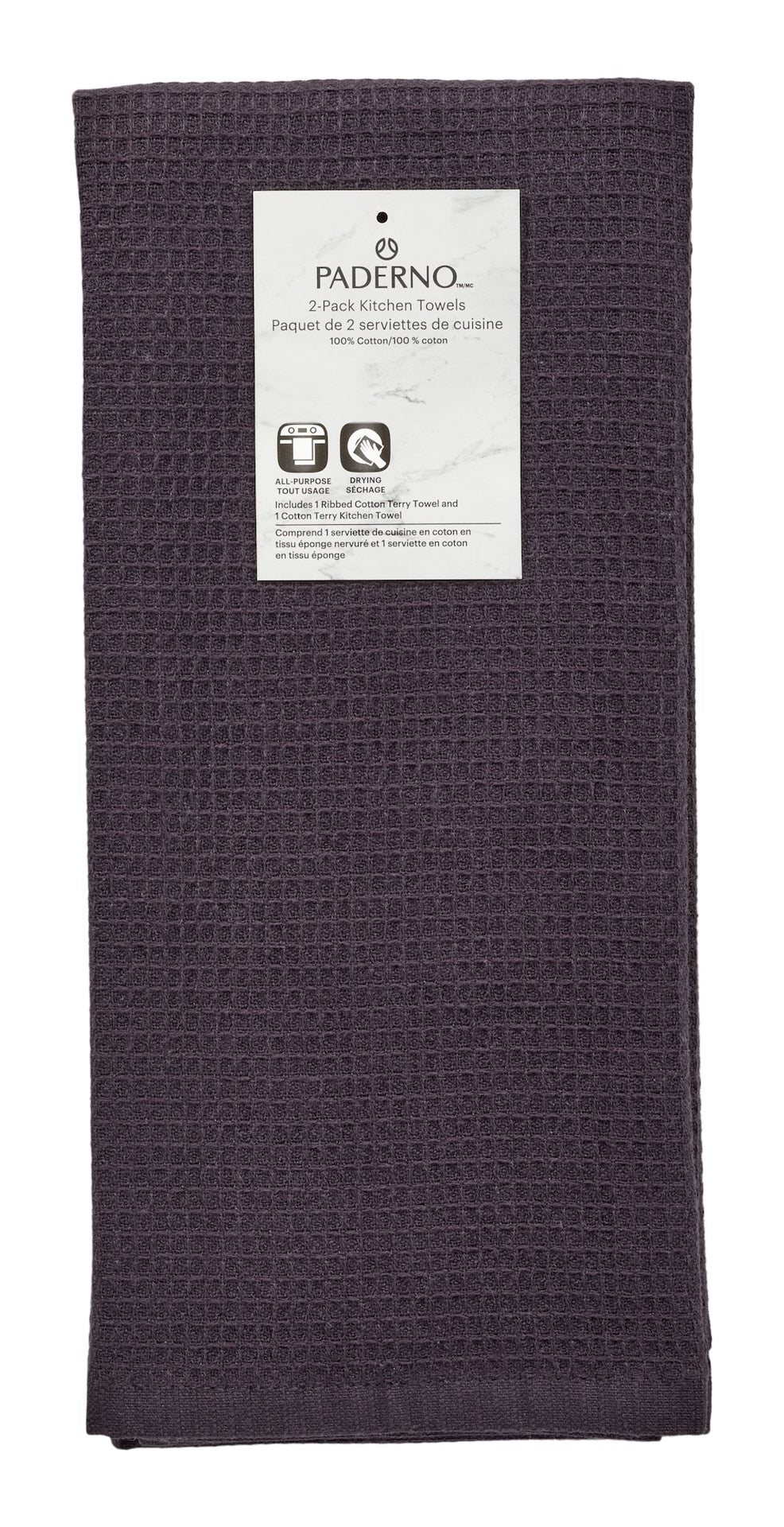 Waffle Cotton Terry All-Purpose Kitchen Towels, Black, 2-pk