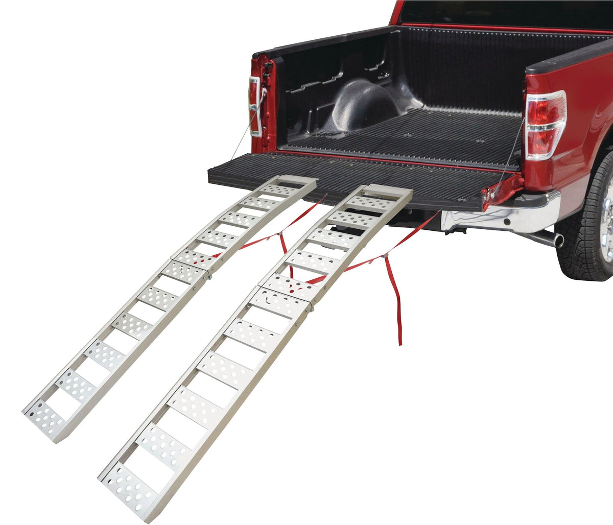 PRIME1 Aluminum Bi-Folding Arched Loading Ramp with Adjustable Straps, 85 x 12-in