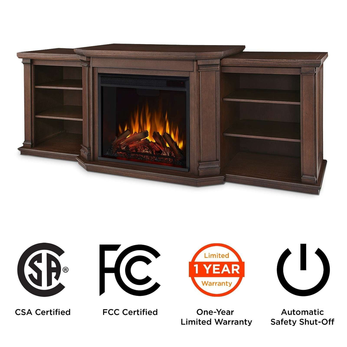 Valmont Media Indoor Electric Fireplace TV Stand, 74-in, 1500W, Includes Remote Control & Firebox, Chestnut Oak