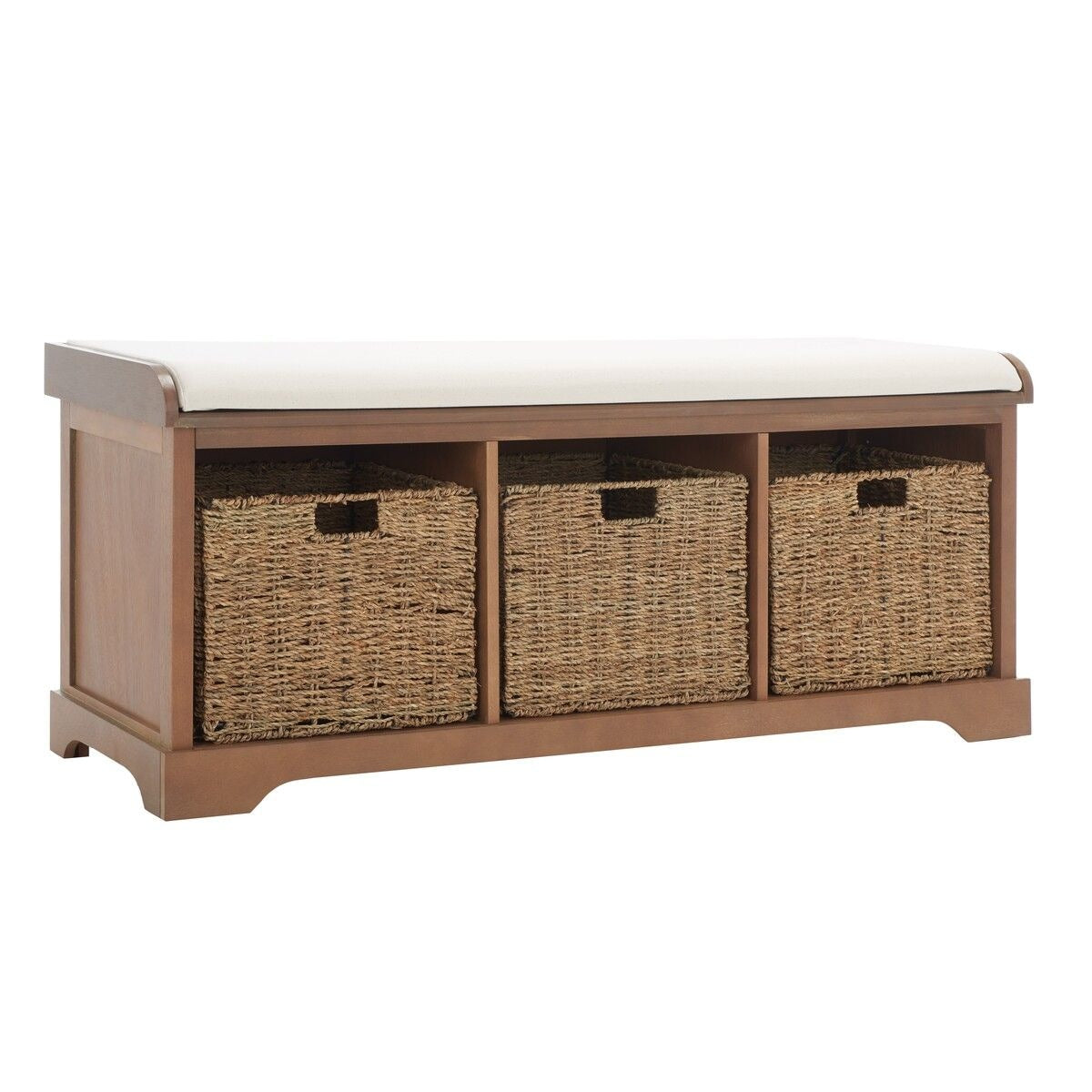 Lonan Wicker Storage Bench, Grey Wash/White, 16.1-in x 47-in x 19.9-in
