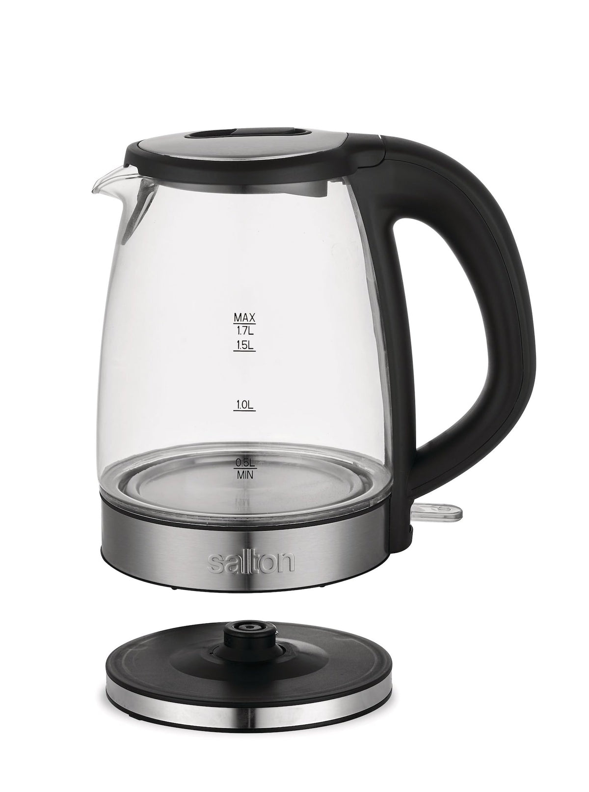 Cordless Electric Glass Kettle with Auto Shut Off, Black/Stainless Steel, 1.7-L