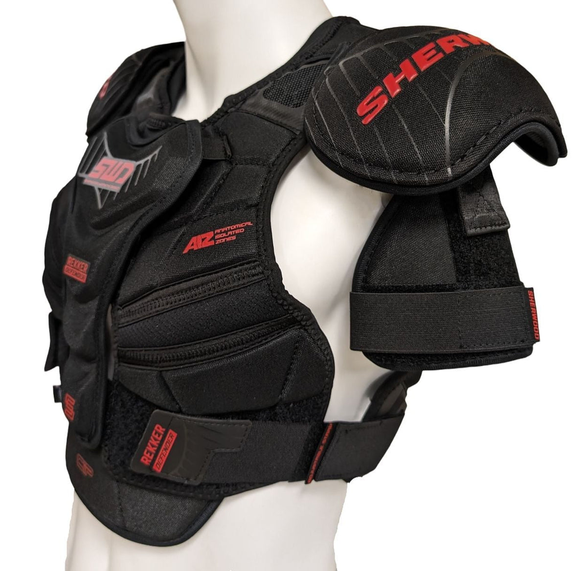 Rekker SWD Defender Hockey Shoulder Pads, Women, Black/Red, Assorted Sizes