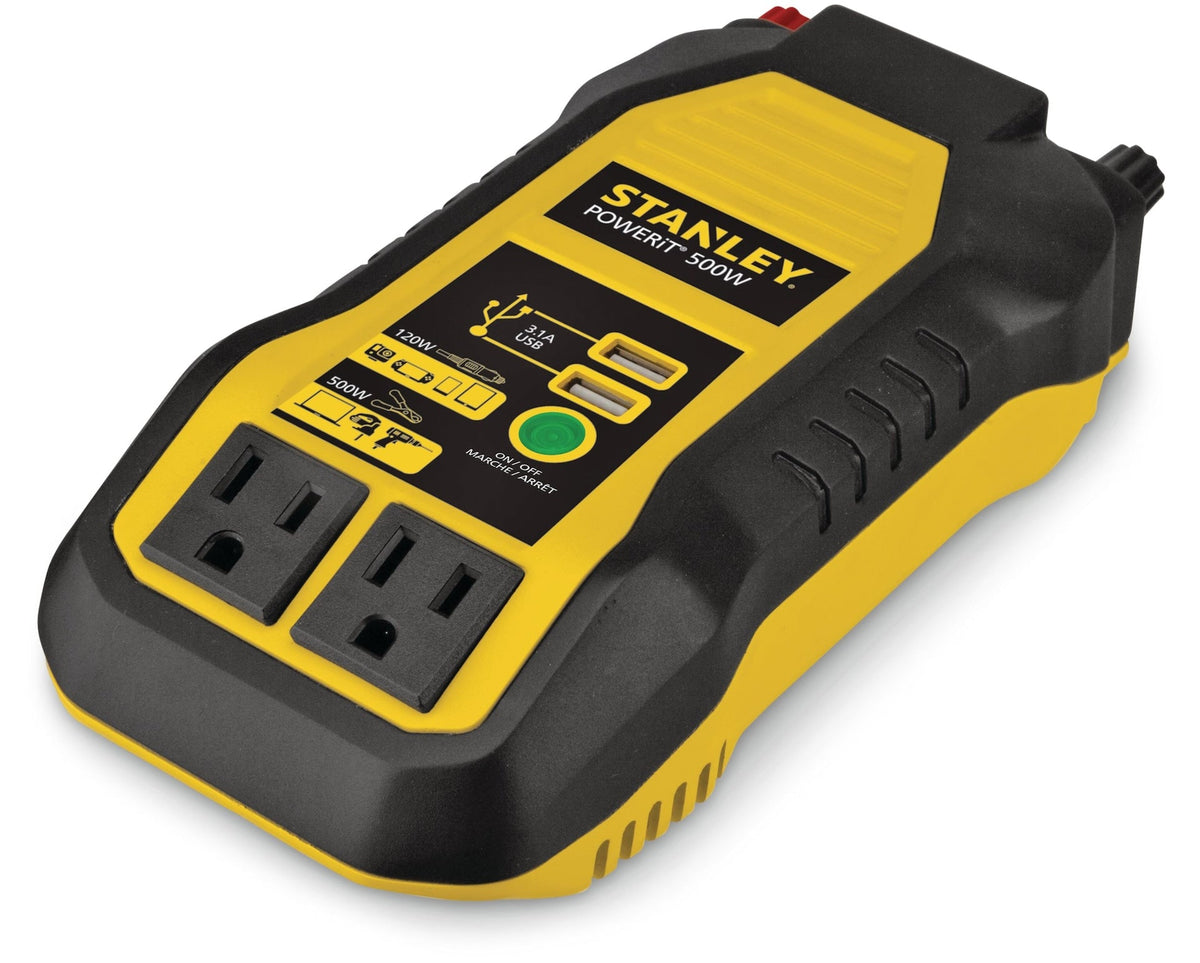 500W Inverter & Power Outlet with Battery Clamps, USB Ports, 12V DC Adapter
