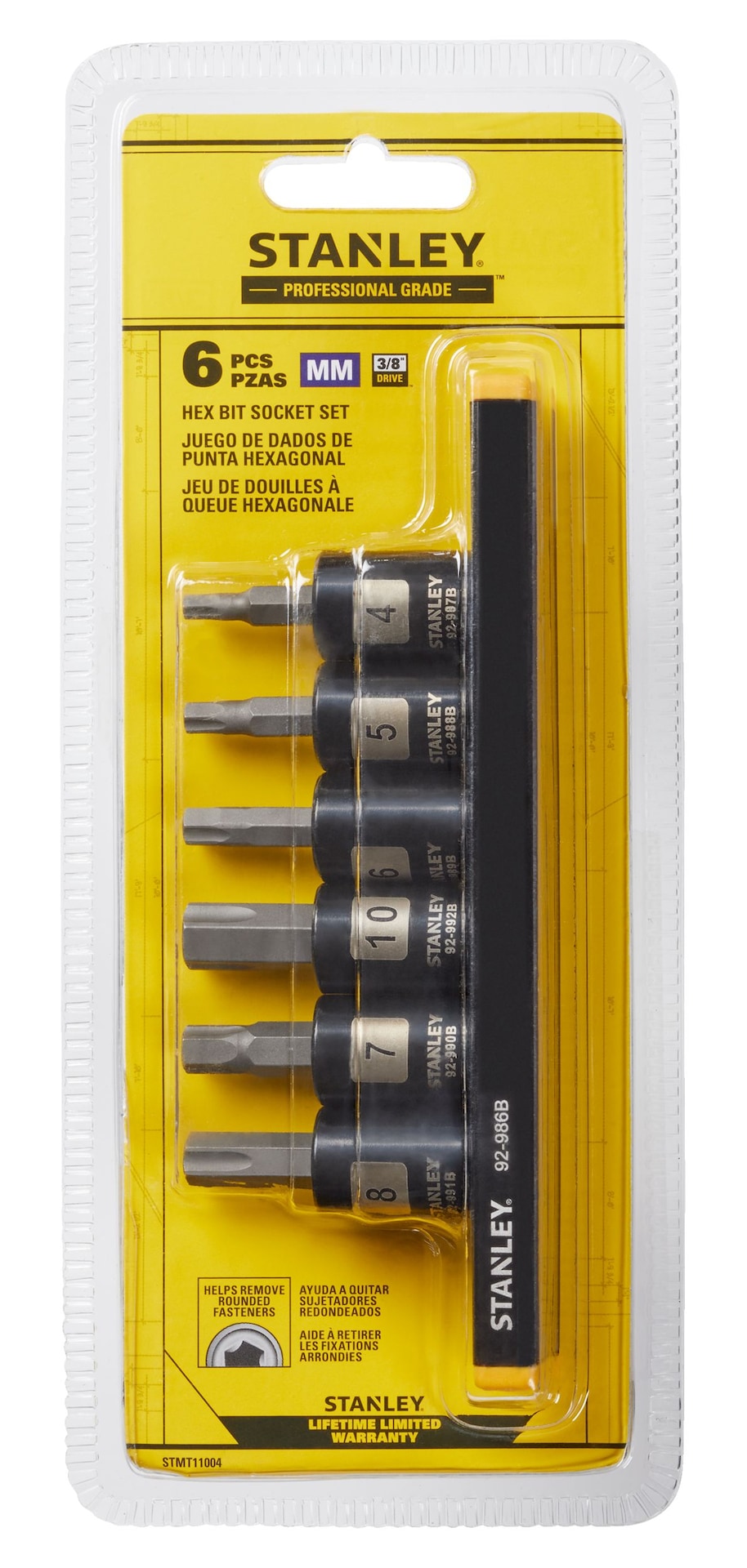 Professional Grade Black Chrome Hex Bit Socket Set, Metric, 6-pc