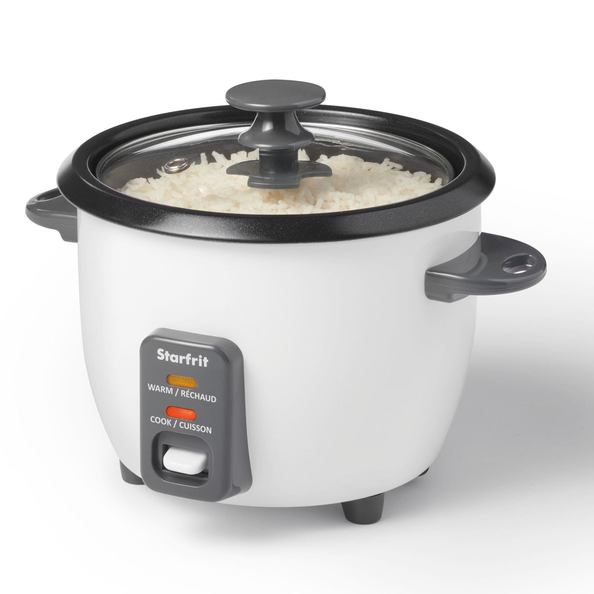 300W 6-Cup White Rice Cooker with Steam Basket