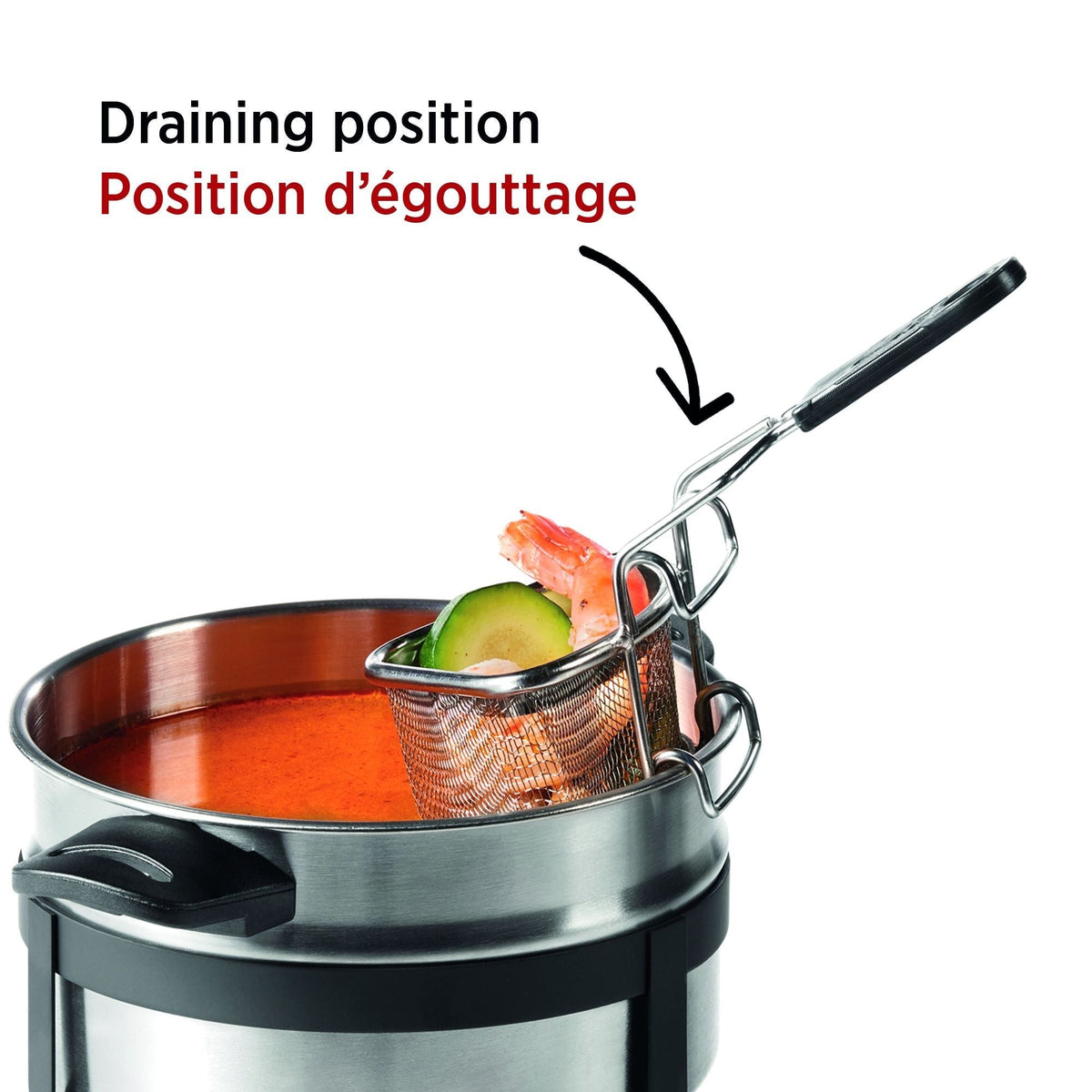 Stainless Steel 2-Way Draining Fondue Cooking Basket with Heat-Resistant Handle, 3.7-in