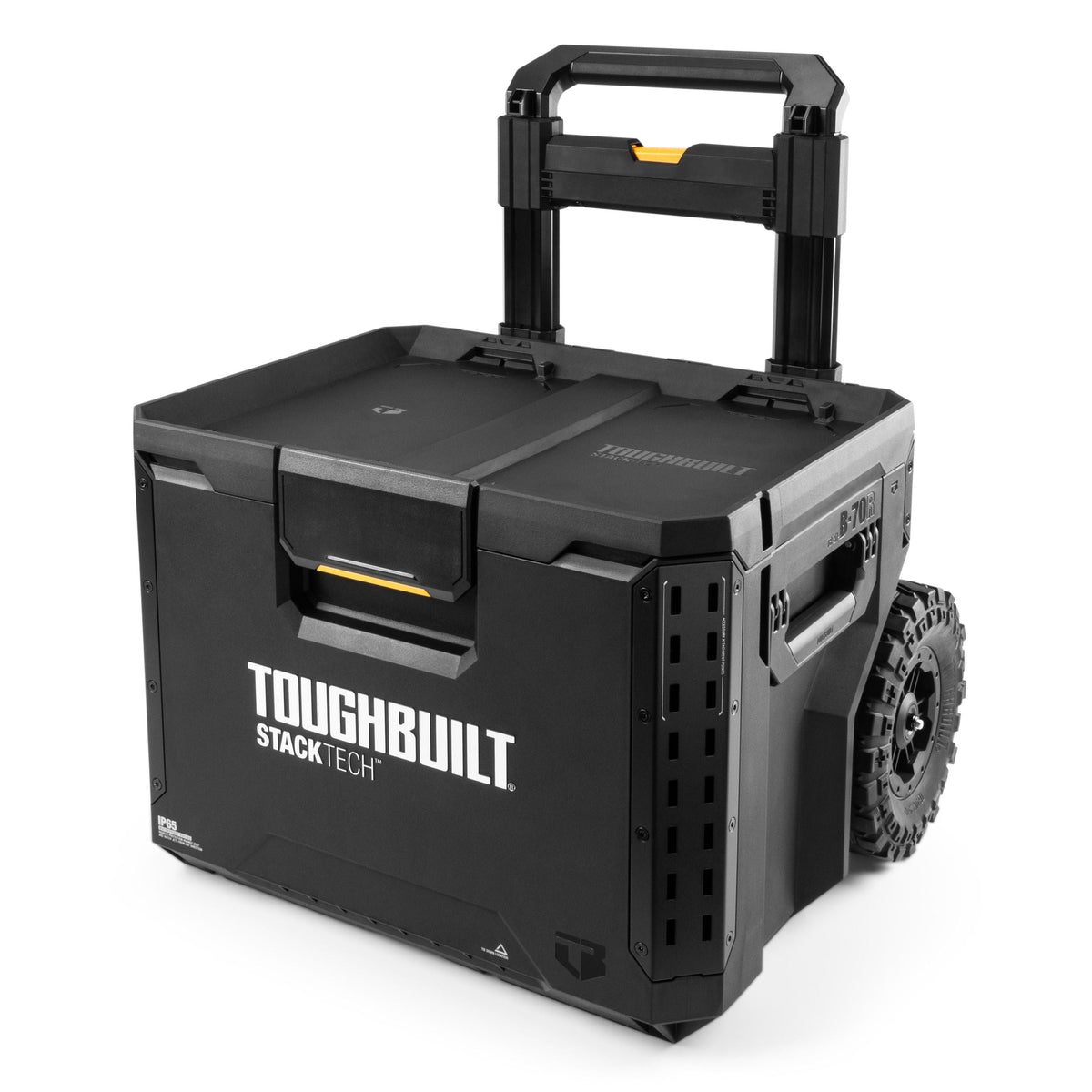 Portable Modular Plastic/Metal Rolling Tool Box with Handle and Inner Tray, IP65-Rated, Black