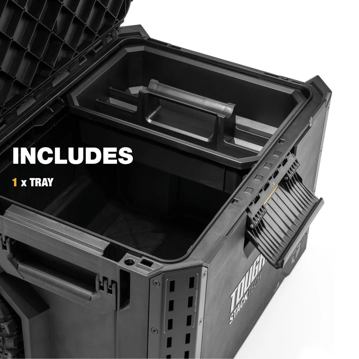 Portable Modular Plastic/Metal Rolling Tool Box with Handle and Inner Tray, IP65-Rated, Black
