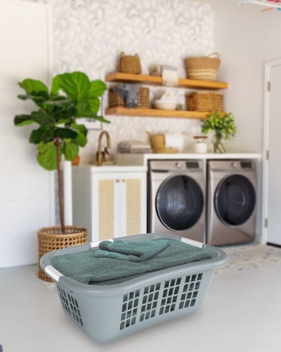 type A Hip Hugger Laundry Basket, 25.7 x 17.7 x 9.3-in, Grey