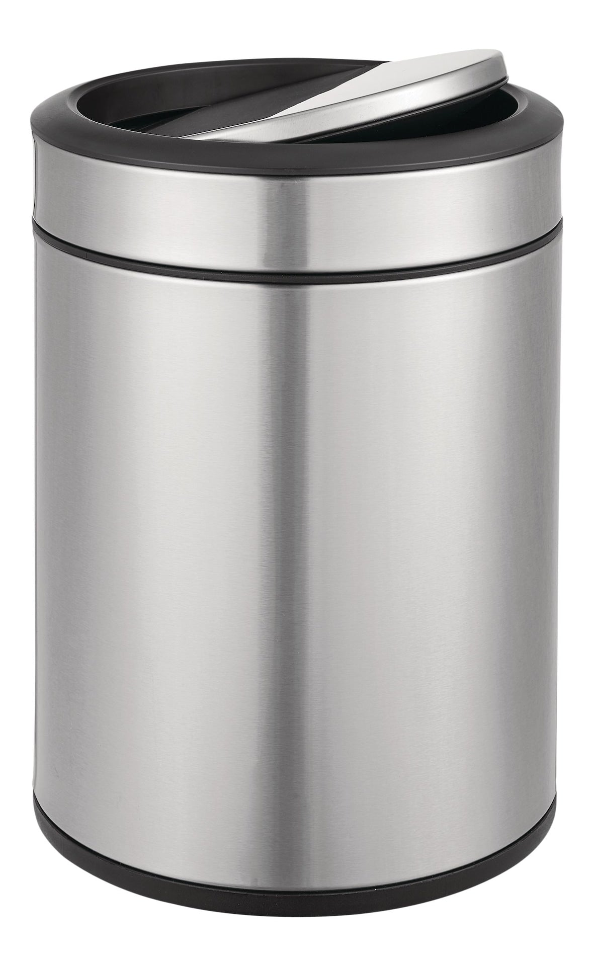 type A Steel and Plastic Circular Swing Lid Garbage Bin, Silver, 8-L