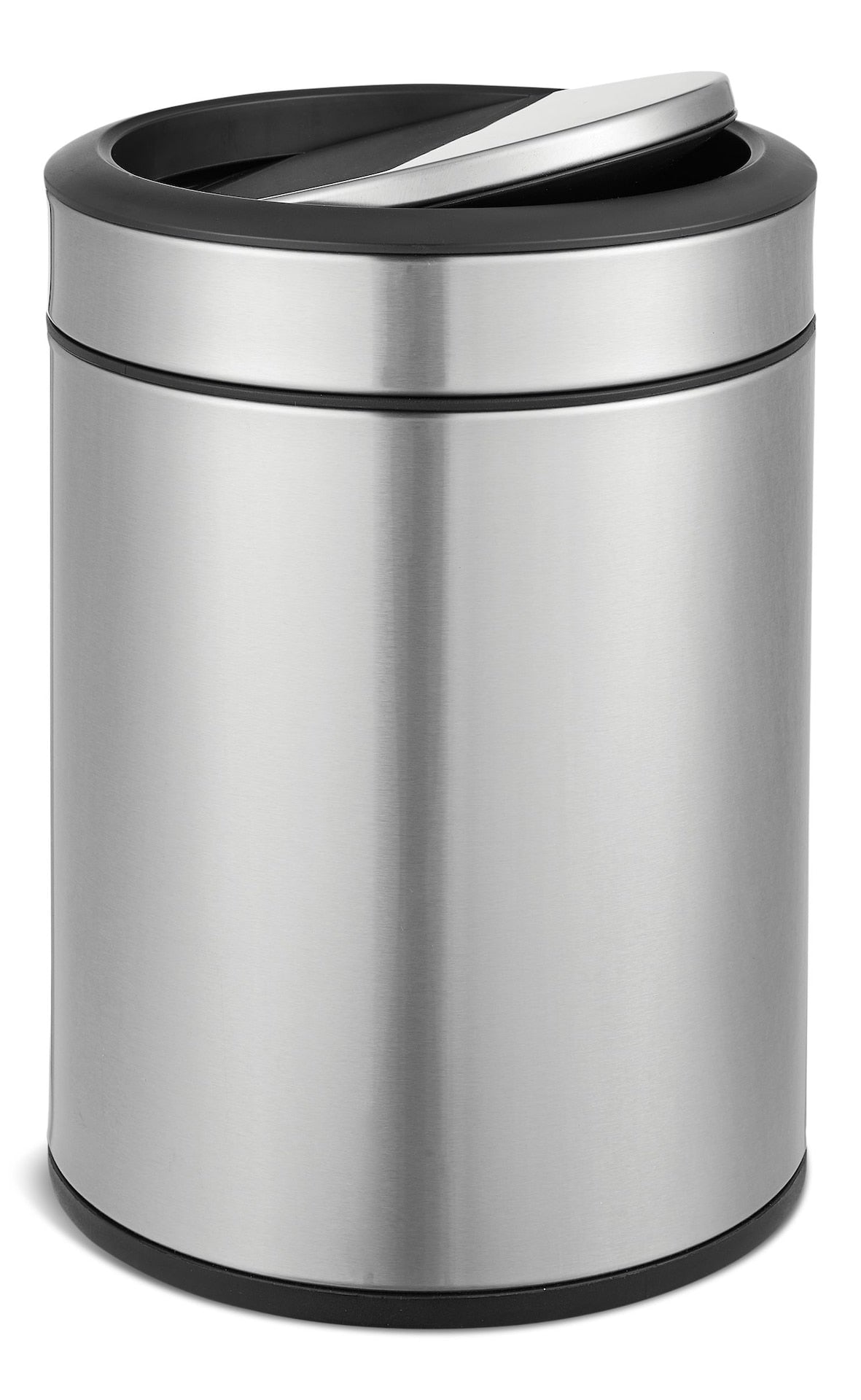type A Steel and Plastic Circular Swing Lid Garbage Bin, Silver, 8-L