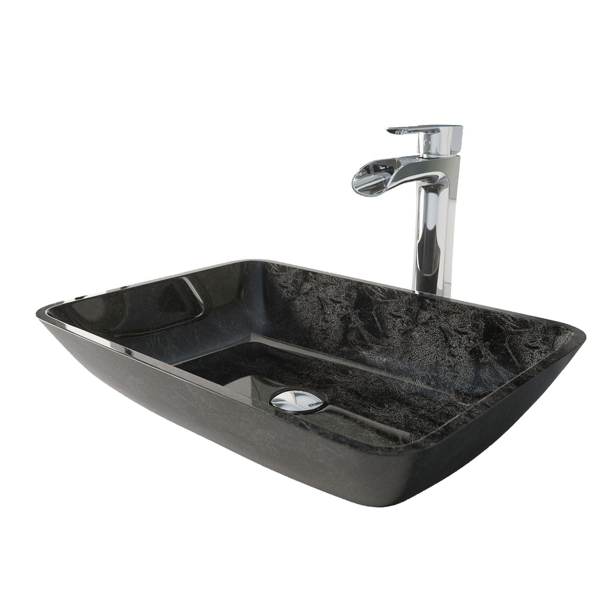 Glass Grey Onyx Bathroom Sink/Basin Set with Niko Faucet and Rectangular Vessel