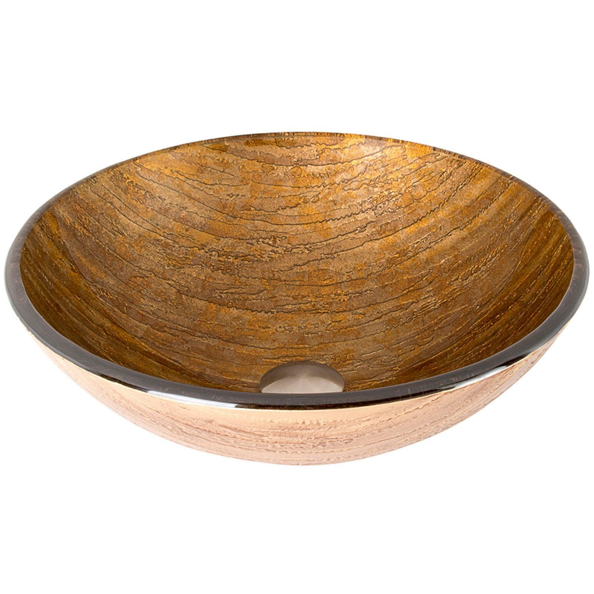 Glass Round Vessel Bathroom Sink/Basin with Rounded Edges & Deep Bowl, Amber Sunset