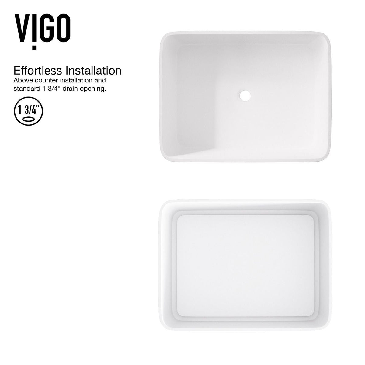 Jasmine White Bathroom Sink/Basin Set with Amada Faucet and Rectangular Composite Vessel