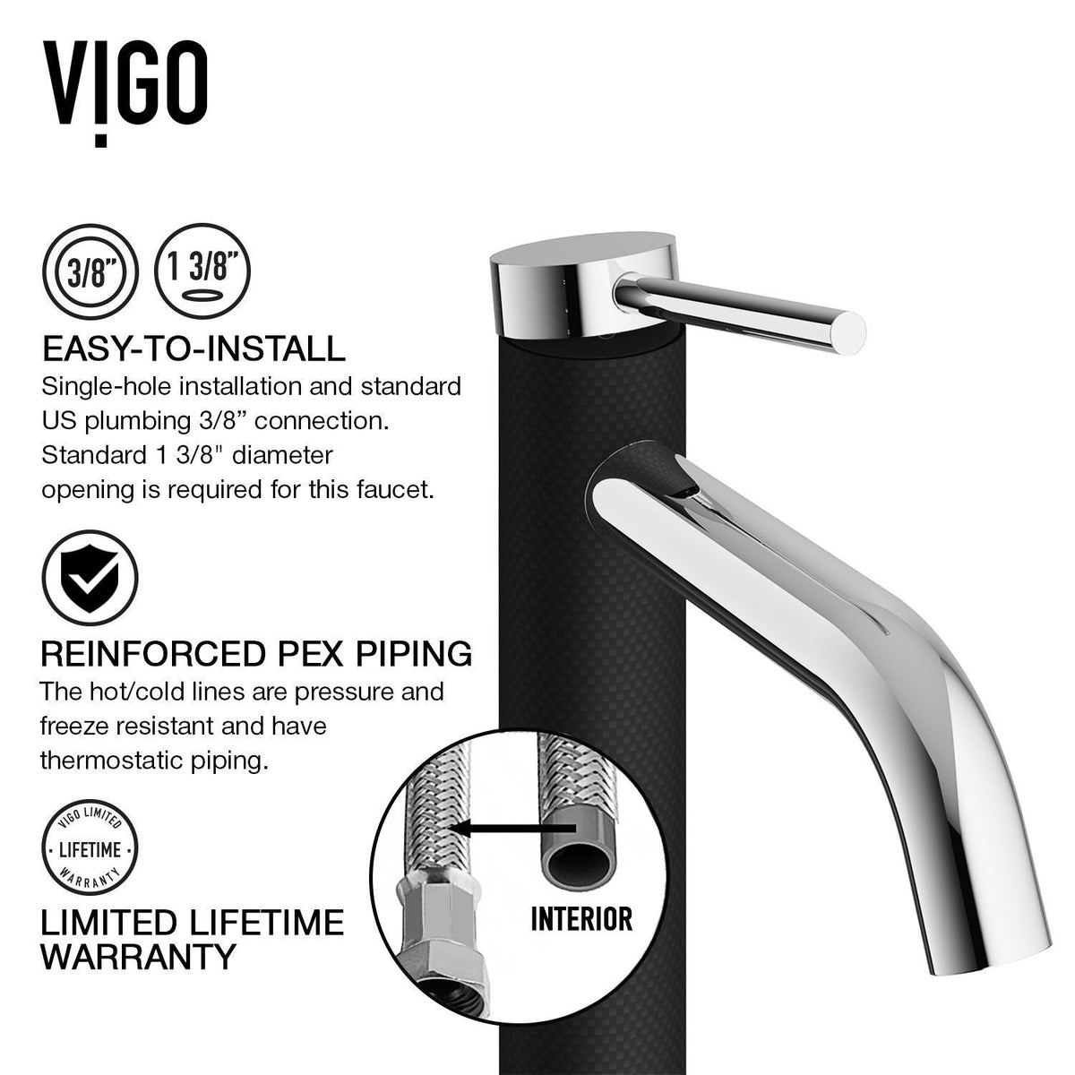 Lexington Single Handle Vessel Sink Bathroom Faucet with cFiber Body, Chrome