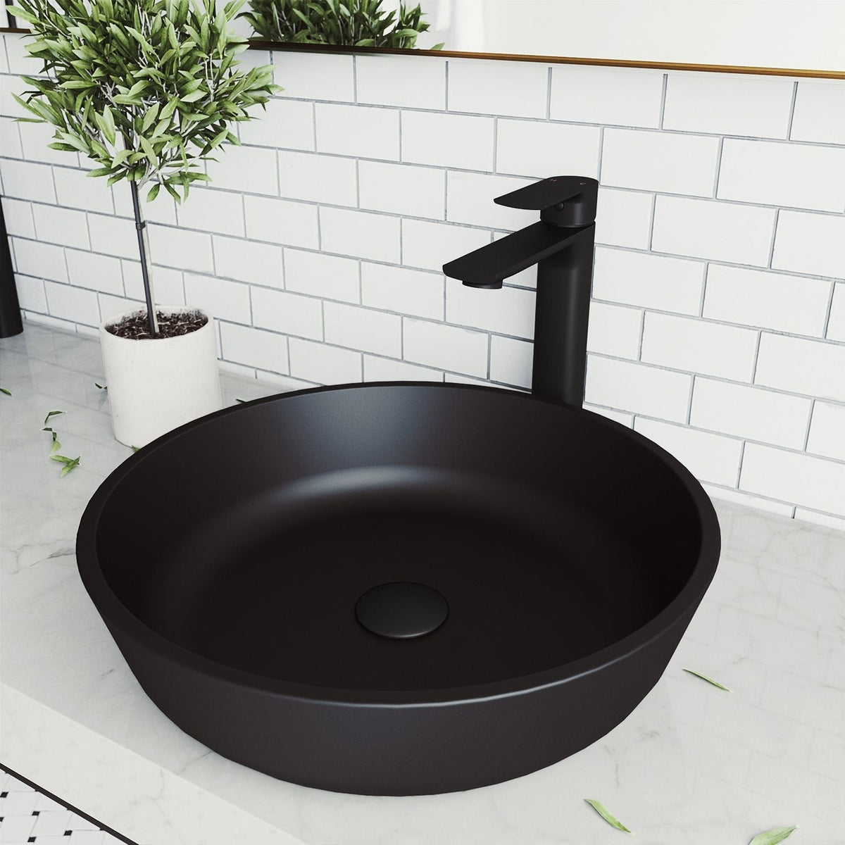 Modus Glass Round Vessel Bathroom Sink/Basin with Rounded Edges & Deep Bowl, Black