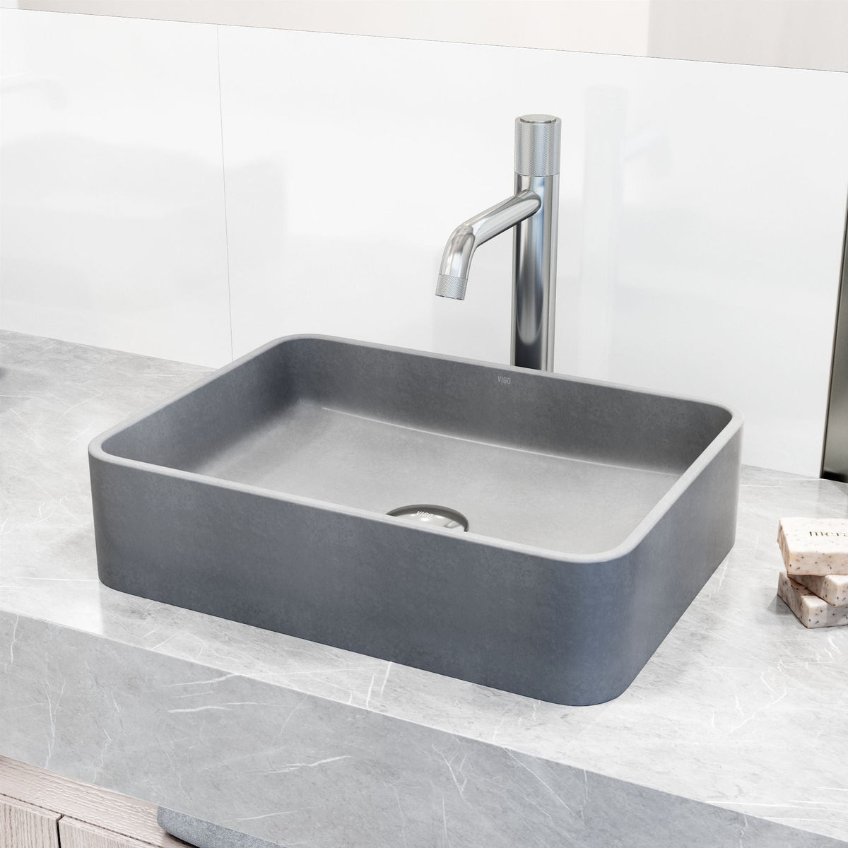 Segovia Gothic Grey Bathroom Sink/Basin Set with Apollo Faucet and Rectangular Vessel