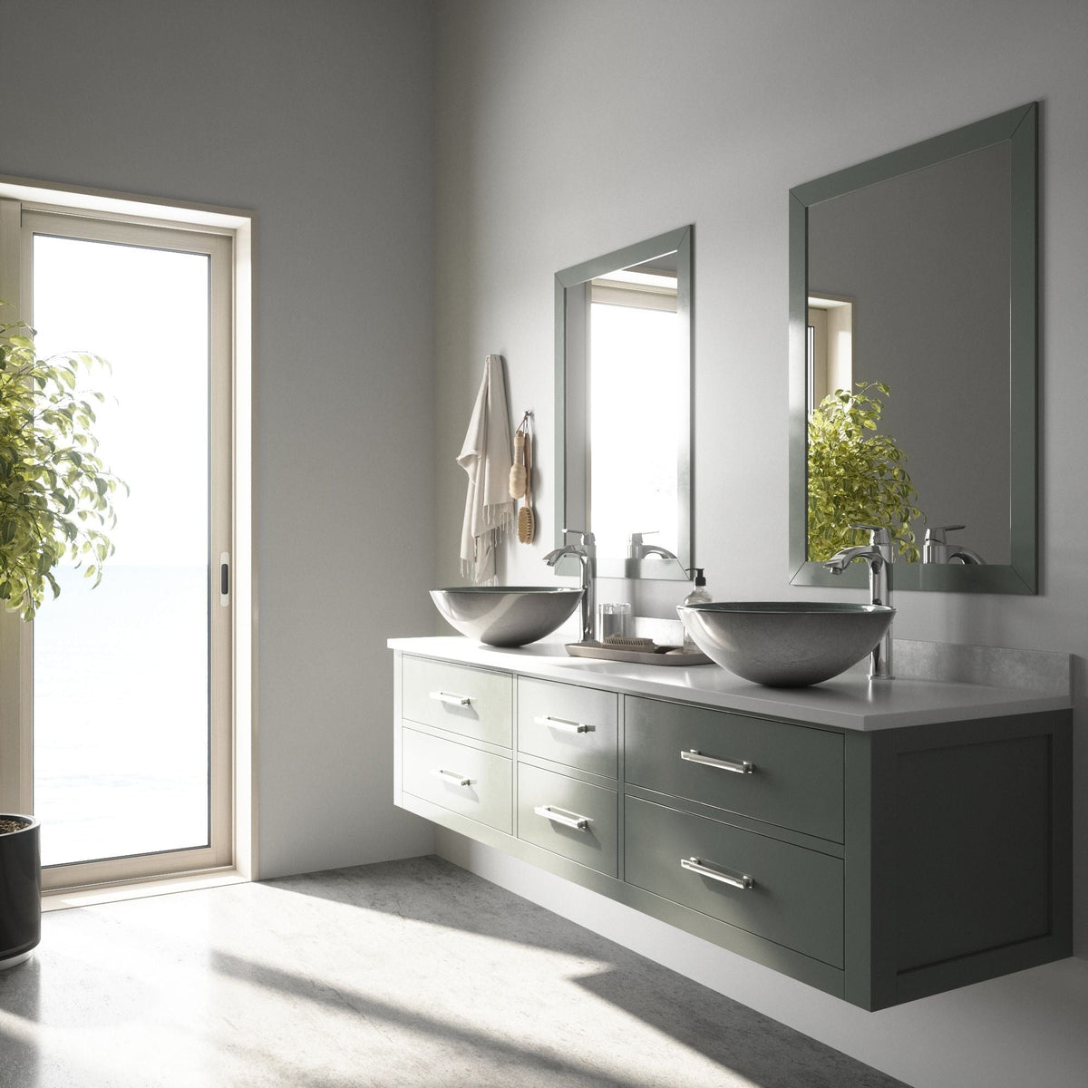 Simply Glass Round Vessel Bathroom Sink/Basin with Deep Bowl, Gray