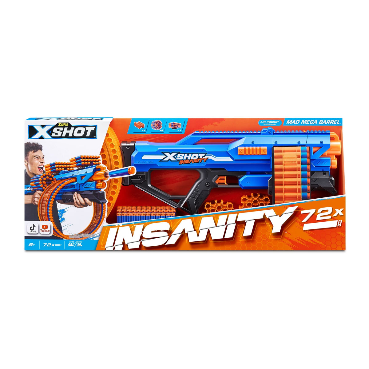 Insanity S1 Mad Mega Barrel Dart Blaster, 72-Darts, Ages 8+