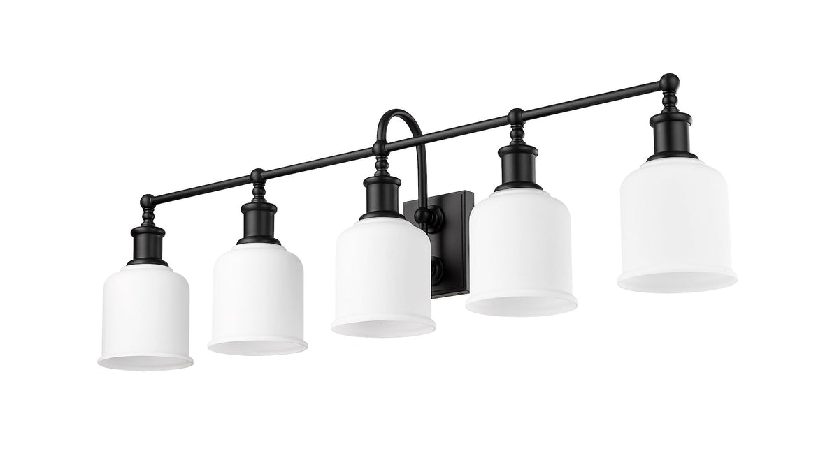 Bryant 5-Light Vanity Light, Black with Opal Shade