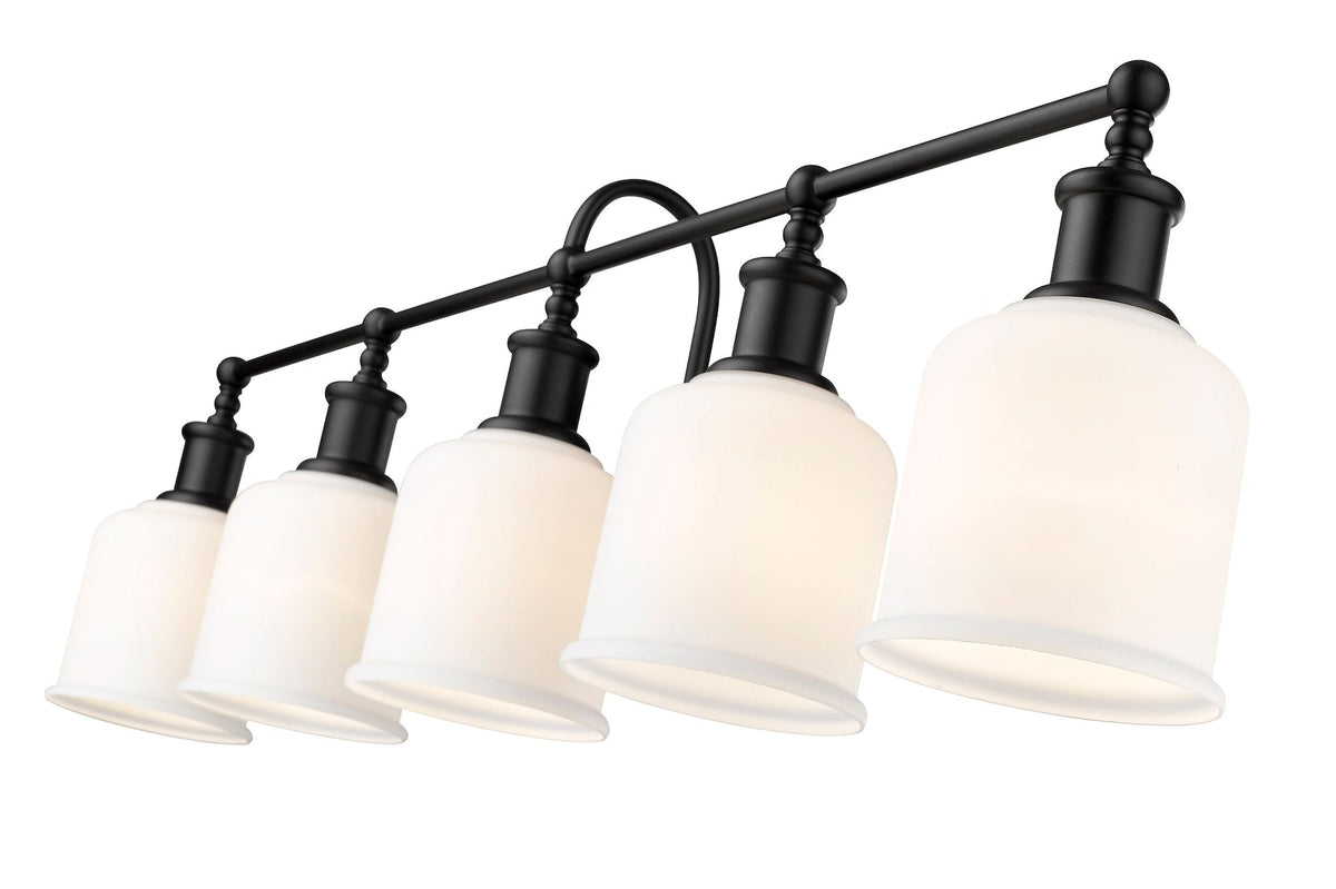 Bryant 5-Light Vanity Light, Black with Opal Shade