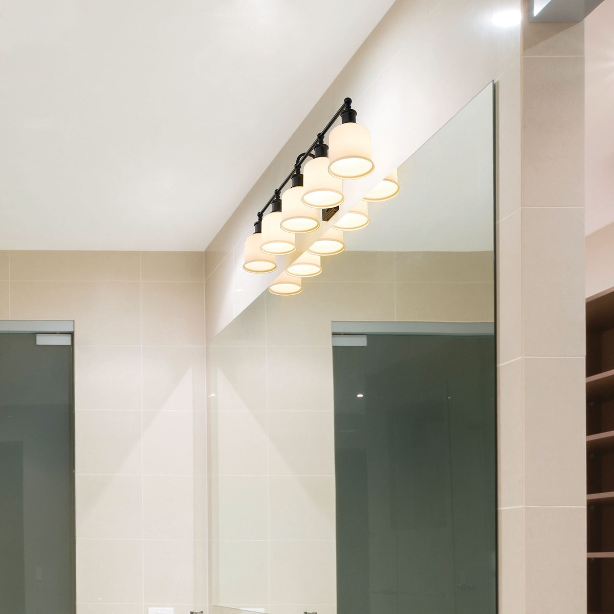 Bryant 5-Light Vanity Light, Black with Opal Shade