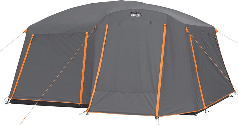 CORE Straight Wall Cabin Tents | 10 Person / 11 Person / 12 Person Large Multi Room Family Tents for Car Camping & Outdoor Adventures P5400